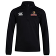 A black hooded sweatshirt with the logo of Raleigh Cobras Rugby Club on the front, the Raleigh Cobras Rugby Club 1/4 Zip Training Top by Canterbury.
