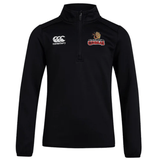 A black hooded sweatshirt with the logo of Raleigh Cobras Rugby Club on the front, the Raleigh Cobras Rugby Club 1/4 Zip Training Top by Canterbury.
