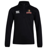 A black hooded sweatshirt with the logo of Raleigh Cobras Rugby Club on the front, the Raleigh Cobras Rugby Club 1/4 Zip Training Top by Canterbury.