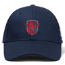 Navy blue EMB Canterbury Charlotte Cardinals Rugby Club Flexfit Drill Cap with embroidered logo featuring a red cardinal and text, displayed on a white background.