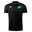 Black breathable Rugby Oklahoma Club Dry Polo with a collar, featuring a green and blue EMB logo on the right chest and a white Canterbury logo on the left.