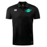 Black breathable Rugby Oklahoma Club Dry Polo with a collar, featuring a green and blue EMB logo on the right chest and a white Canterbury logo on the left.