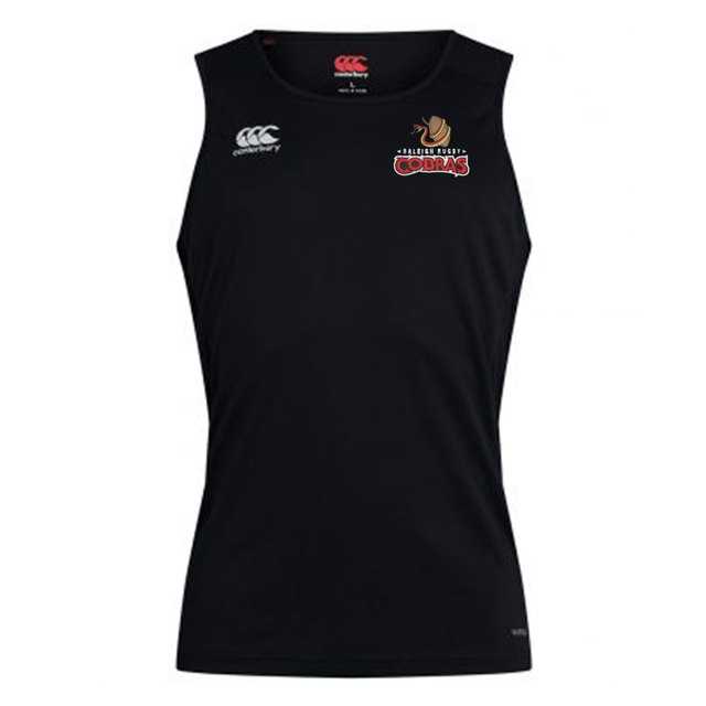 A black Raleigh Cobras Rugby Club Dry Singlet by Canterbury with the EMB Canterbury logo.
