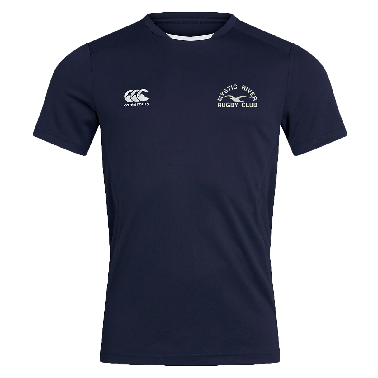 A Mystic River Rugby Canterbury Club Dry Tee with a quick drying embroidered EMB Canterbury logo.