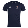 Navy blue breathable Dwight Rugby Club Dry Tee by EMB Canterbury featuring the Canterbury logo on the right chest and the Ipswich East Rugby logo on the left, incorporating Vapodri Technology for enhanced comfort.