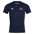 Navy blue short-sleeve Syracuse Silver Hawks Club Dry Tee by EMB Canterbury with the "Canterbury" logo on the right chest, "Silver Hawks" emblem on the left side, and Vapodri Technology for optimal comfort during workouts.