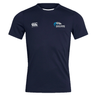 Navy blue short-sleeve Syracuse Silver Hawks Club Dry Tee by EMB Canterbury with the "Canterbury" logo on the right chest, "Silver Hawks" emblem on the left side, and Vapodri Technology for optimal comfort during workouts.