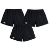 The Canterbury Professional Cotton Short 3-Pack Bundle by Bundle includes three black rugby shorts with elastic waistbands and white logos on the left legs, shown against a white background.
