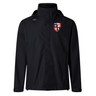 Black rugby jacket with a Vaposhield performance zipped front and a team logo on the left chest: Rye High School Rugby Elite Storm Jacket by EMB Canterbury