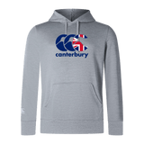 The Canterbury Great Britain CCC Club Lightweight Hoodie by WRS Canterbury is a comfortable gray polyester hoodie showcasing the logo and a Union Jack design on the chest.