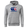 The Canterbury Great Britain CCC Flag Club Hoodie by WRS Canterbury features soft gray fleece and displays the iconic blue CCC logo with a stylized flag design.