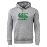 The WRS Canterbury Goal Post CCC Club Hoodie comes in gray, showcasing a green CCC logo on the front, Canterbury branding on the sleeve, and a handy front pocket.