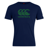 The navy Canterbury CCC Goal Post Club T-shirt by WRS Canterbury features the iconic green CCC Kiwi logo and "Canterbury" branding prominently on the front.