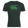 The Canterbury CCC Goal Post Club Plain T-shirt by WRS Canterbury, in dark green, features the iconic "Canterbury" wordmark and the unique three overlapping C's logo in green and white on the front, reflecting the heritage of the CCC Kiwi logo.