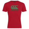 Red Canterbury CCC Goal Post Club Plain T-shirt with a vibrant green Kiwi logo and WRS Canterbury branding on the front.