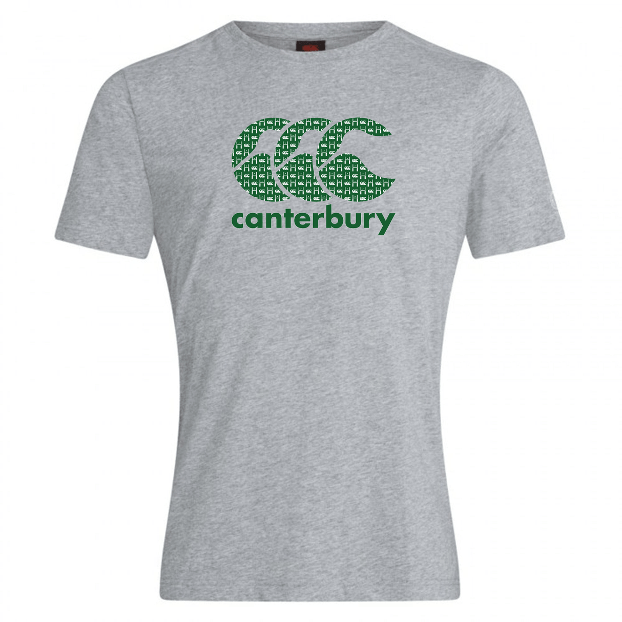 Gray WRS Canterbury CCC Goal Post Club Plain T-shirt with the iconic green "Canterbury" logo featuring three interlocking "C" symbols representing the bold CCC Kiwi branding on the front.