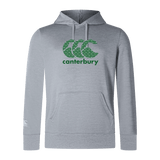 The Canterbury Goal Post CCC Club Lightweight Hoodie from WRS Canterbury is gray, with a green "CCC" logo and a convenient front pocket.