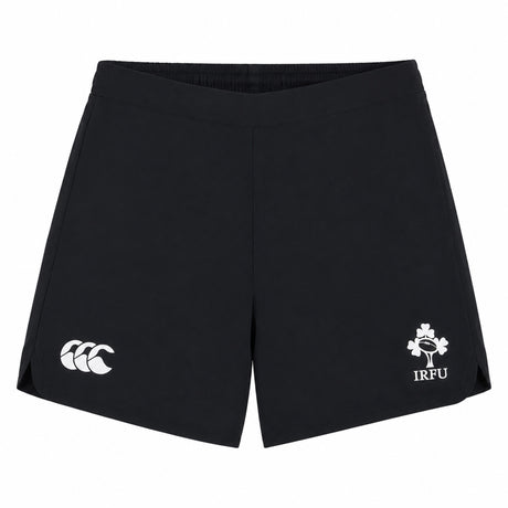 The Women’s Ireland 26 6″ Woven Gym Short by Canterbury features an elastic waistband, the Canterbury logo on the left leg, and the IRFU shamrock emblem on the right leg—ideal for women looking for stylish and high-performance Ireland gym or rugby shorts.