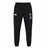 The Ireland 25/26 Gym Training Pant by Canterbury features black athletic pants with white Canterbury, IRFU, and Vodafone logos on the upper thighs. Displayed on a plain white background, these authentic Canterbury rugby pants are an essential part of Ireland Rugby training wear—perfect for fans seeking official gym training attire.