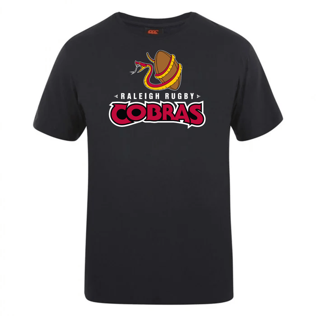 A Raleigh Cobras Rugby Club Plain Tee by Canterbury t-shirt with the word "cobras" on it.