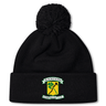Black fleece-lined Blackthorn RFC Pom Pom beanie by EMB Canterbury with a pom-pom on top, featuring an embroidered CCC logo of the Canterbury Rugby club on the fold-over cuff.