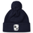 Navy blue rugby bobble hat with a pom-pom on top and an embroidered EMB Canterbury Rugby crest on the fold-over cuff.