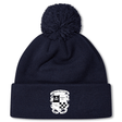 Navy blue rugby bobble hat with a pom-pom on top and an embroidered EMB Canterbury Rugby crest on the fold-over cuff.