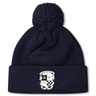 Navy blue rugby bobble hat with a pom-pom on top and an embroidered EMB Canterbury Rugby crest on the fold-over cuff.