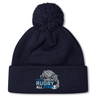 Navy blue NC All Stars Pom Pom Beanie with a pom-pom and "north carolina rugby all stars" logo embroidered on the cuff by EMB Canterbury.