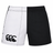 The Canterbury Classics Harlequin Cotton Short by Canterbury features vertical black and white halves with a black logo on the white side—ideal training shorts for combining style and performance.