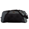 The Canterbury Holdall Duffle Bag by Canterbury in black and gray features a logo on the front and strap, includes a shoulder strap, and is water-repellent—ideal for carrying your rugby essentials while protecting your gear.