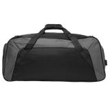 The Canterbury Holdall Duffle Bag by Canterbury is a black and gray water repellent bag with carrying handles and a zippered main compartment, ideal for rugby gear, displayed on a plain white background.