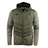 The Canterbury Ireland 25/26 Hybrid Padded Jacket features a quilted olive green front, grey sleeves and hood, IRFU and Canterbury chest logos, and ThermoReg technology for extra warmth in a stylish two-tone zip-up design.