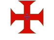Stahl's SF CDME Rugby Full Size HP Logo features a red cross with flared ends on a white background, accented by small blue shields in the center and "CDME RUGBY" written below in white letters.