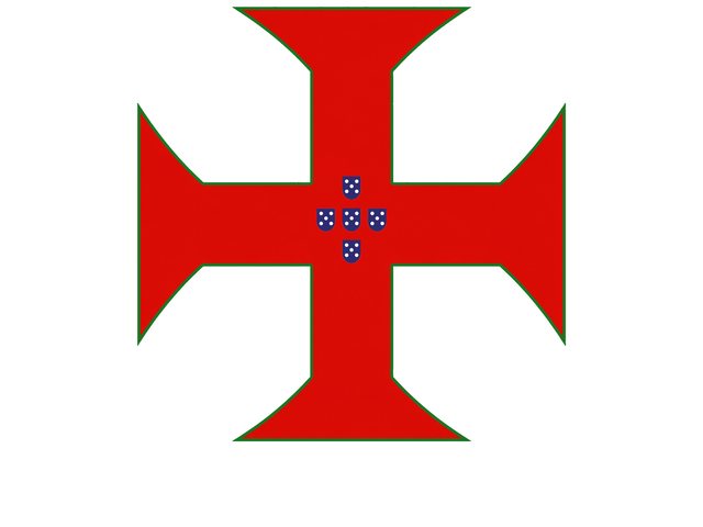 Stahl's SF CDME Rugby Full Size HP Logo features a red cross with flared ends on a white background, accented by small blue shields in the center and "CDME RUGBY" written below in white letters.