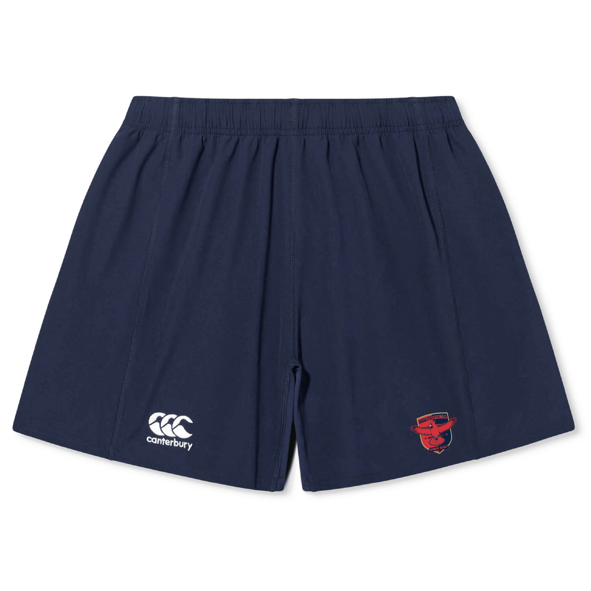 The Charlotte Cardinals Rugby Club Yokohama Shorts by EMB Canterbury in navy blue boast the iconic Canterbury logo on the left leg and a striking red bull design on the right. They are made from lightweight, durable fabric that guarantees both comfort and resilience.