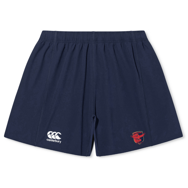 The Charlotte Cardinals Rugby Club Yokohama Shorts by EMB Canterbury in navy blue boast the iconic Canterbury logo on the left leg and a striking red bull design on the right. They are made from lightweight, durable fabric that guarantees both comfort and resilience.