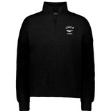 The EMB Augusta Women's Nations of Rugby Chile Jackson Way Pullover is a black quarter-zip sweatshirt featuring "CHILE RUGBY" and a white condor graphic on the left chest—ideal for Chile rugby fans.