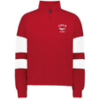 The EMB Augusta Women's Nations of Rugby Chile Jackson Way Pullover features a red design with white sleeve stripes and a "Chile Rugby" bird logo on the chest—ideal apparel for passionate Chile rugby fans.