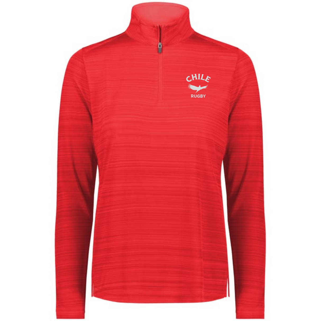 The EMB Augusta Women's Nations of Rugby Chile Pursuit 1/4 Zip Pullover features "CHILE RUGBY" and a white bird logo on the left chest—an essential for fans.