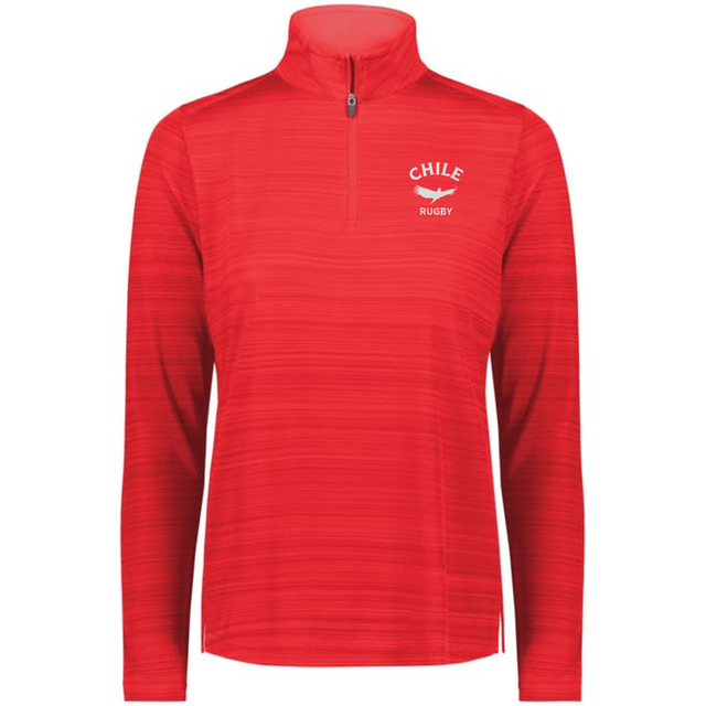 The EMB Augusta Women's Nations of Rugby Chile Pursuit 1/4 Zip Pullover features "CHILE RUGBY" and a white bird logo on the left chest—an essential for fans.