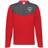 The EMB Augusta Nations of Rugby Chile Sideline Grid 1/4 Zip Pullover features a red and dark gray fleece design with "CHILE RUGBY" text and a bird graphic on the left chest.