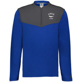 The EMB Augusta Nations of Rugby Chile Sideline Grid 1/4 Zip Pullover is a blue and gray long-sleeve fleece with "Chile Rugby" and a condor logo on the left chest.