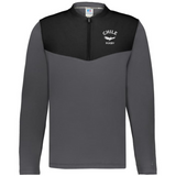 The EMB Augusta Nations of Rugby Chile Sideline Grid 1/4 Zip Pullover features black shoulders, gray body and sleeves, a quarter-zip collar, and the "Chile Rugby" logo on the left chest.