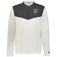 The EMB Augusta Nations of Rugby Chile Sideline Grid 1/4 Zip Pullover is a long-sleeve, two-tone top with a dark gray upper and white lower section, featuring "CHILE RUGBY" and a bird logo on the left chest.