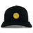 The West Chester University Retro Trucker Cap by EMB S&S Activewear features a black and white design with yellow and purple Men's Rugby embroidery on the front and a classic snapback closure.