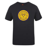 The West Chester University Club Plain Tee by Canterbury features the men's rugby logo with a yellow and purple ram's head and "Est 1973" on a black cotton blend. Brand: WRS Canterbury.