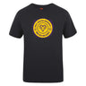 The West Chester University Club Plain Tee by Canterbury features the men's rugby logo with a yellow and purple ram's head and "Est 1973" on a black cotton blend. Brand: WRS Canterbury.