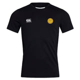 The EMB Canterbury West Chester University Club Dry Tee is a black short-sleeve jersey with Vapodri Technology, a white Canterbury logo on the right chest, and a yellow circular badge on the left chest.