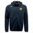 The West Chester University Tempo Vapodri Full-Zip Hoodie by EMB Canterbury is a black hoodie with a hood, yellow circular logo on the left chest, Canterbury branding on the right shoulder, and moisture-wicking fabric for comfort.